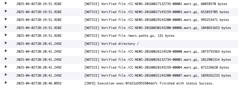 Events emitted by DataSync task in CloudWatch Logs group for verification