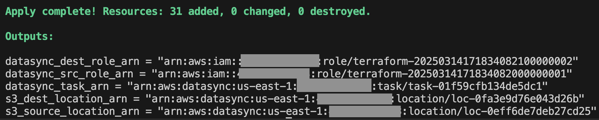 Terraform apply output