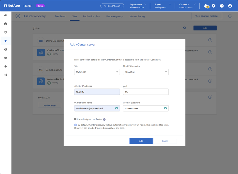 Figure 3 Adding an Amazon EVS vCenter cluster to your site