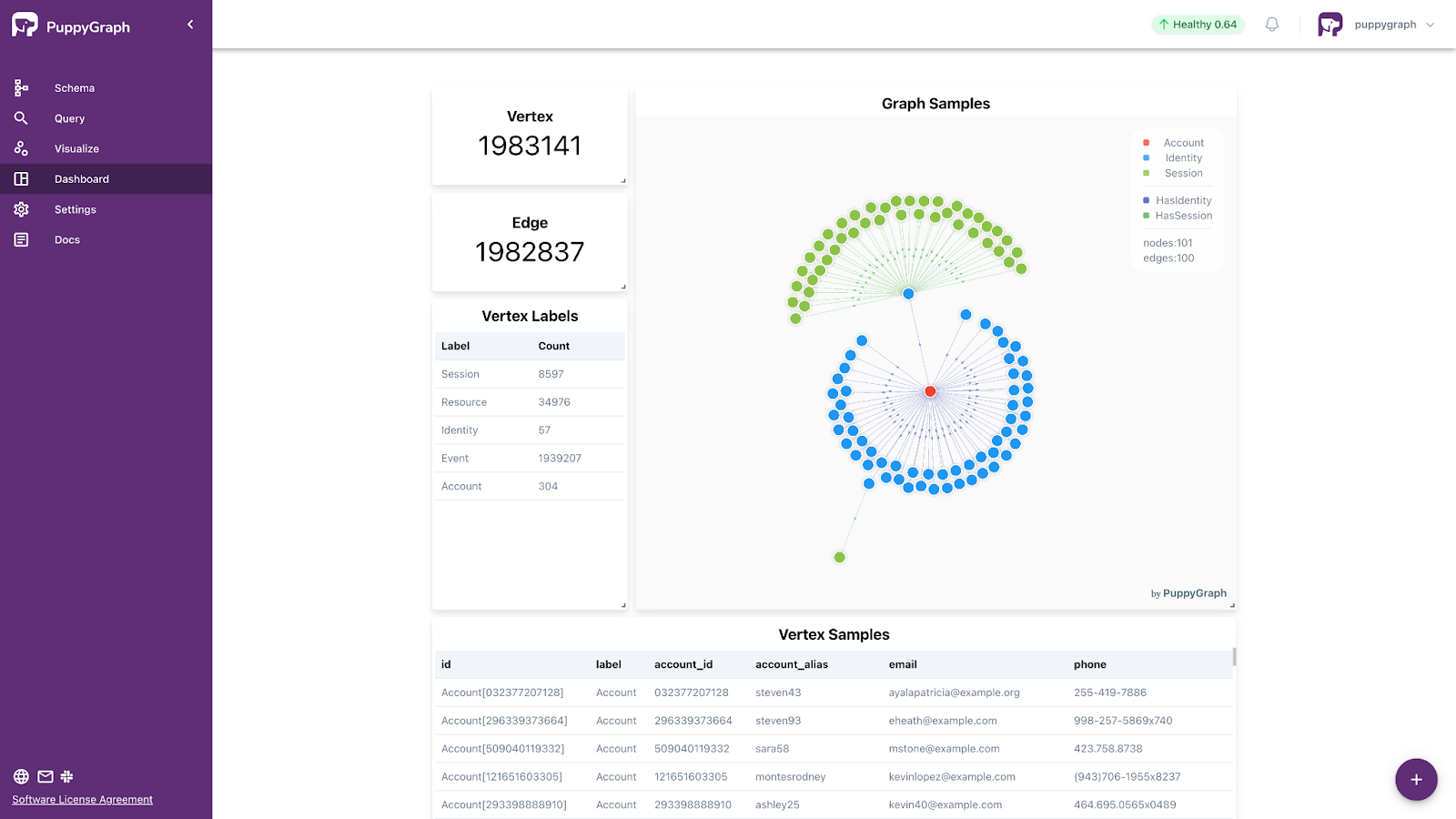 puppygraph dashboard overview