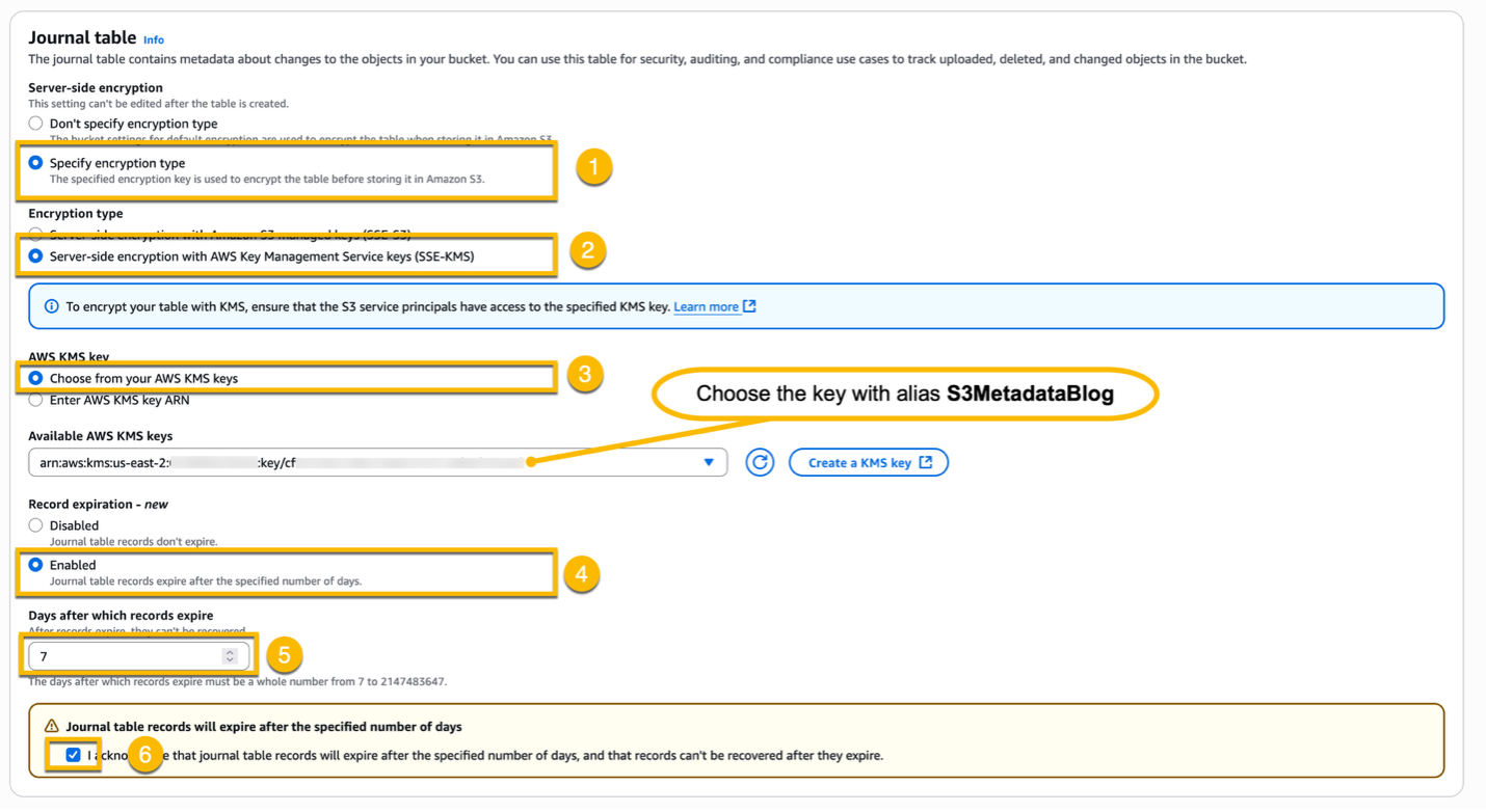 Steps for configuring the S3 Metadata journal table