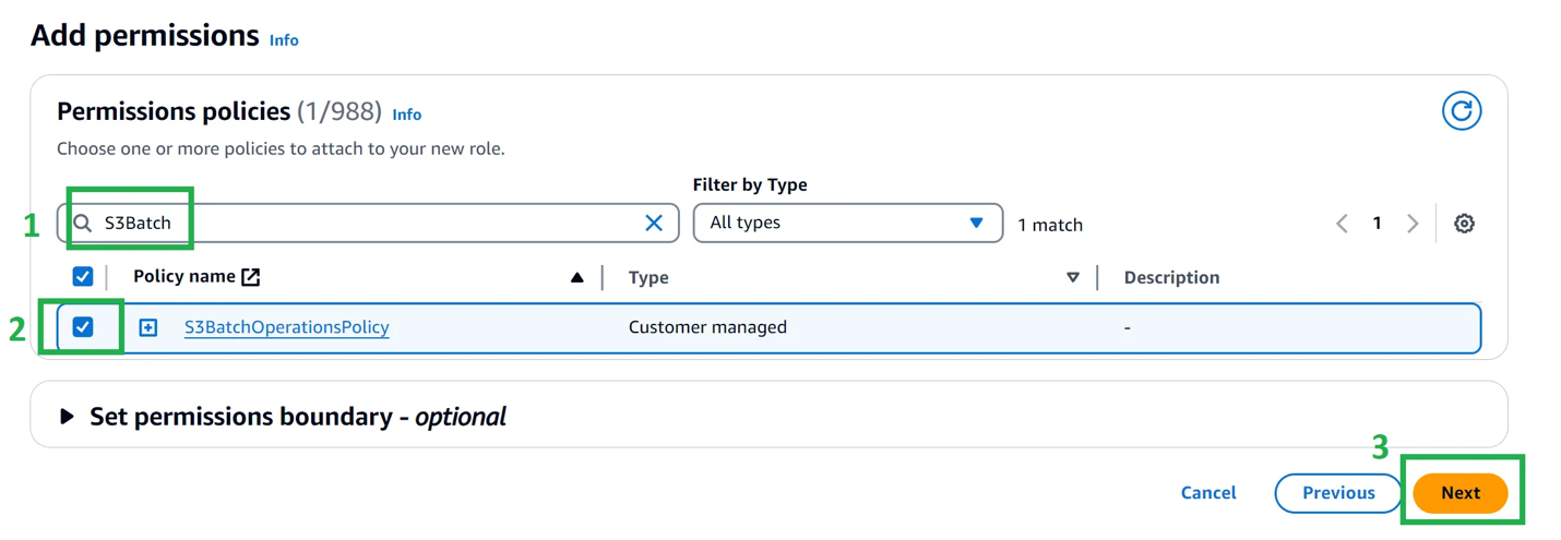Figure 16: Add the permission policy to your IAM role