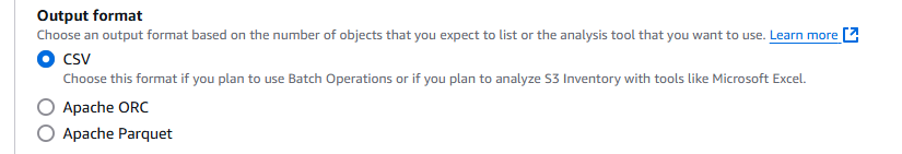 Figure 8: Specify output format of the S3 Inventory report