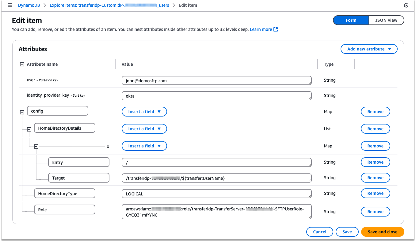 Figure 11: Creating a user record in DynamoDB