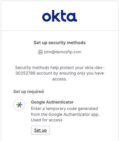 Figure 5: Setting up MFA for an Okta user