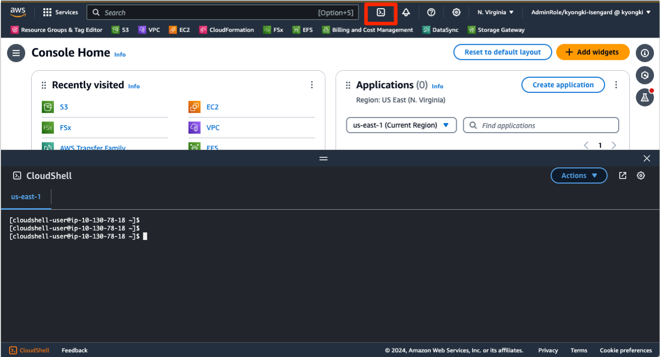 Figure 6: CloudShell in AWS Management Console