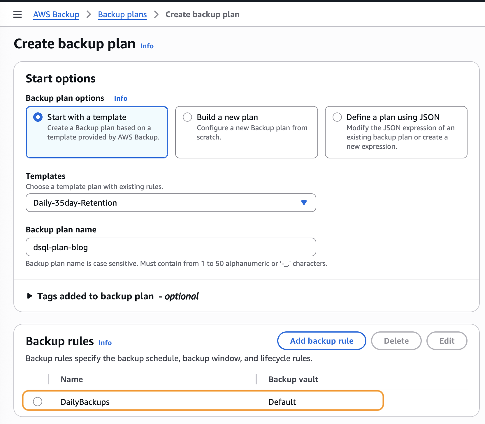 Choose Daily-35day-Retention template