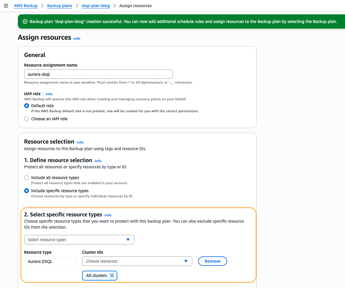 Assign resources workflow as part of creating your backup plan