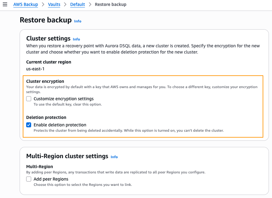 Single-Region restore configuration