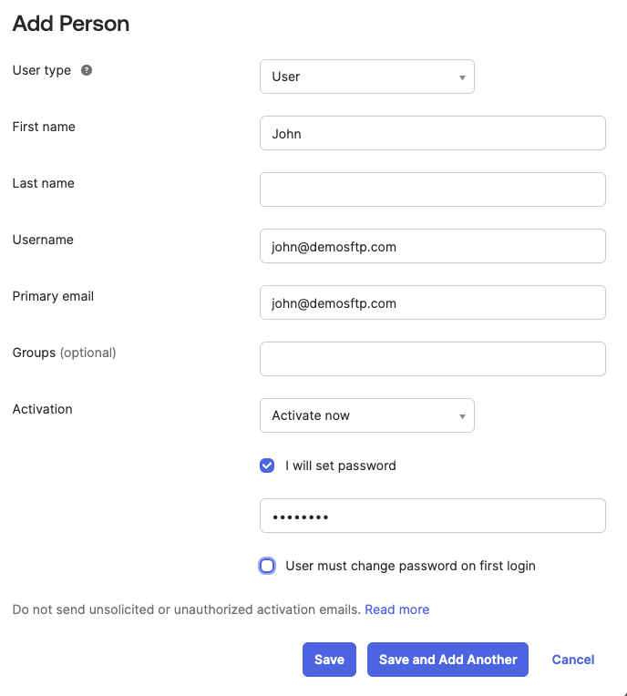 Adding user in Okta admin console