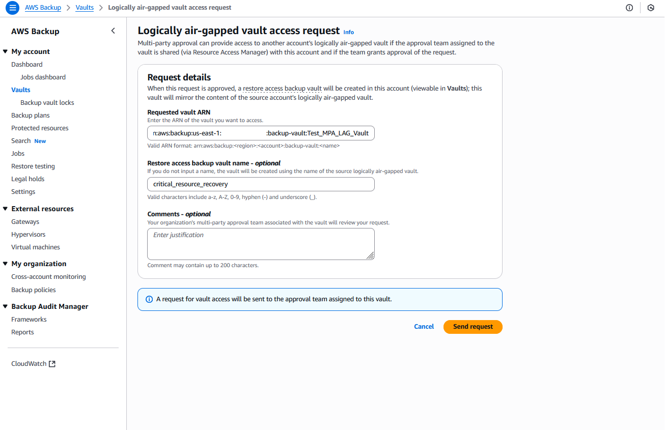 Figure 9- Form to request access to logically air-gapped vault