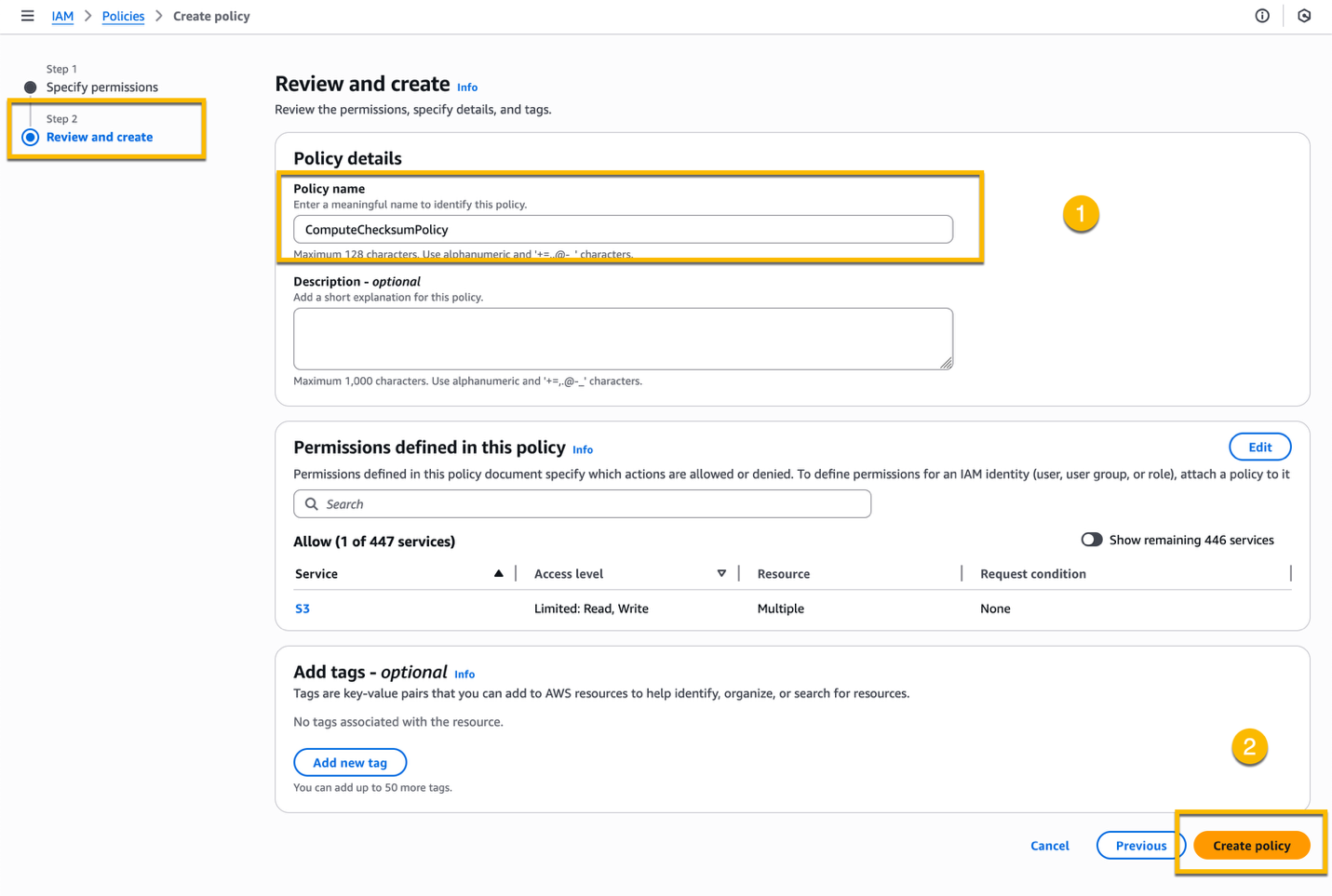 IAM console where you review and create a new IAM policy