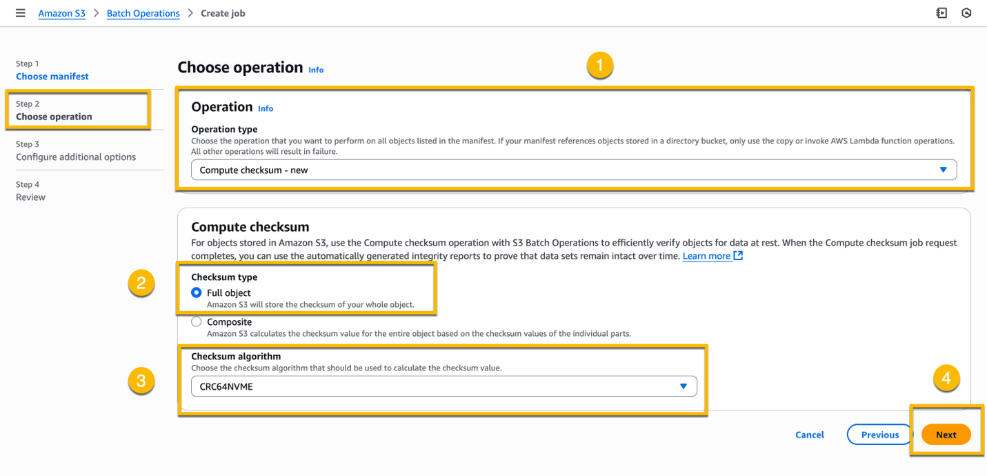 S3 console where you choose the operation for a new S3 Batch Operations job