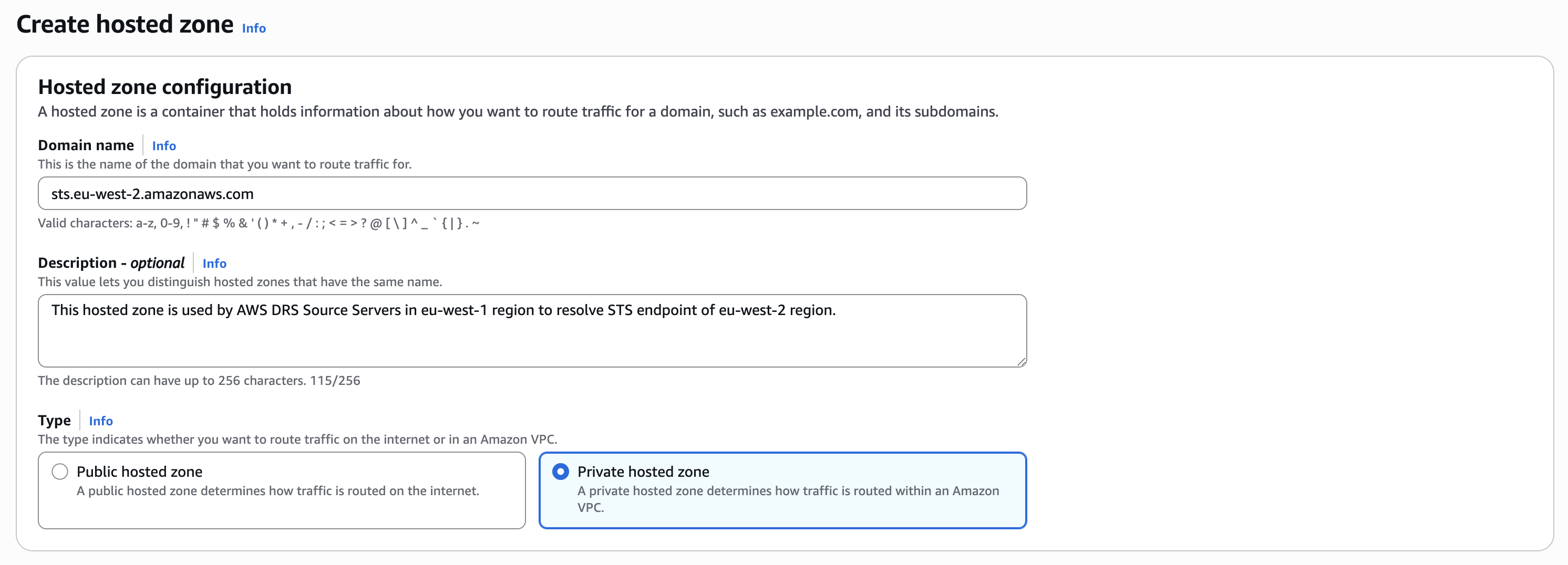 Creating Amazon STS Hosted zone used by source servers in Production Account