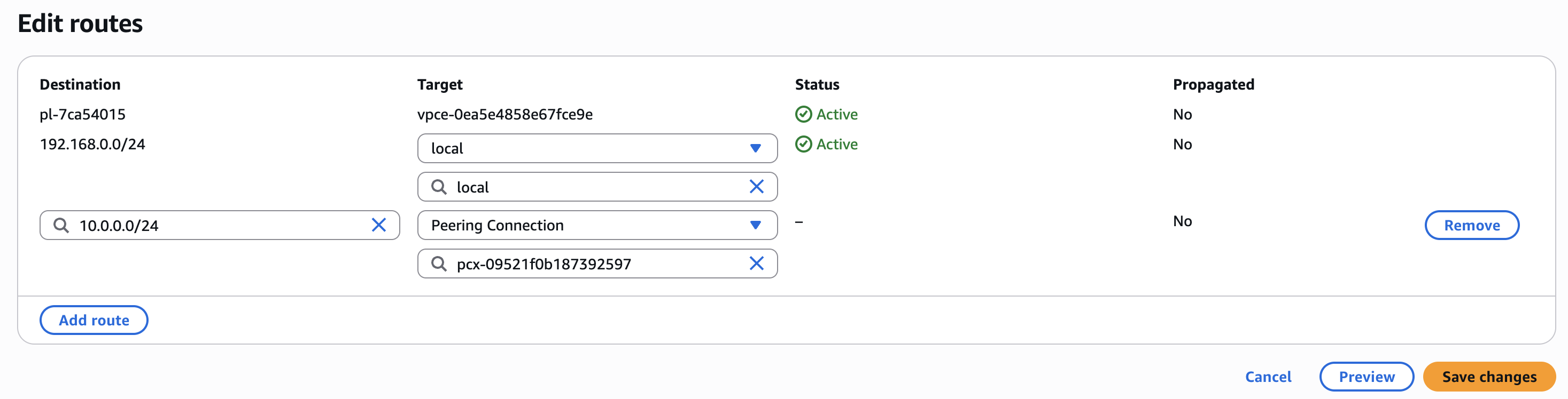 Updating route tables in Recovery Account and Production Account for traffic flow between the two accounts