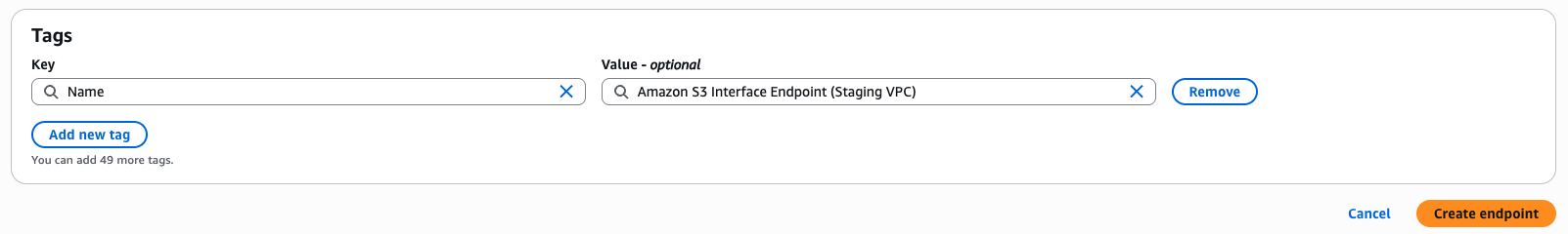 Adding tags for VPC endpoints