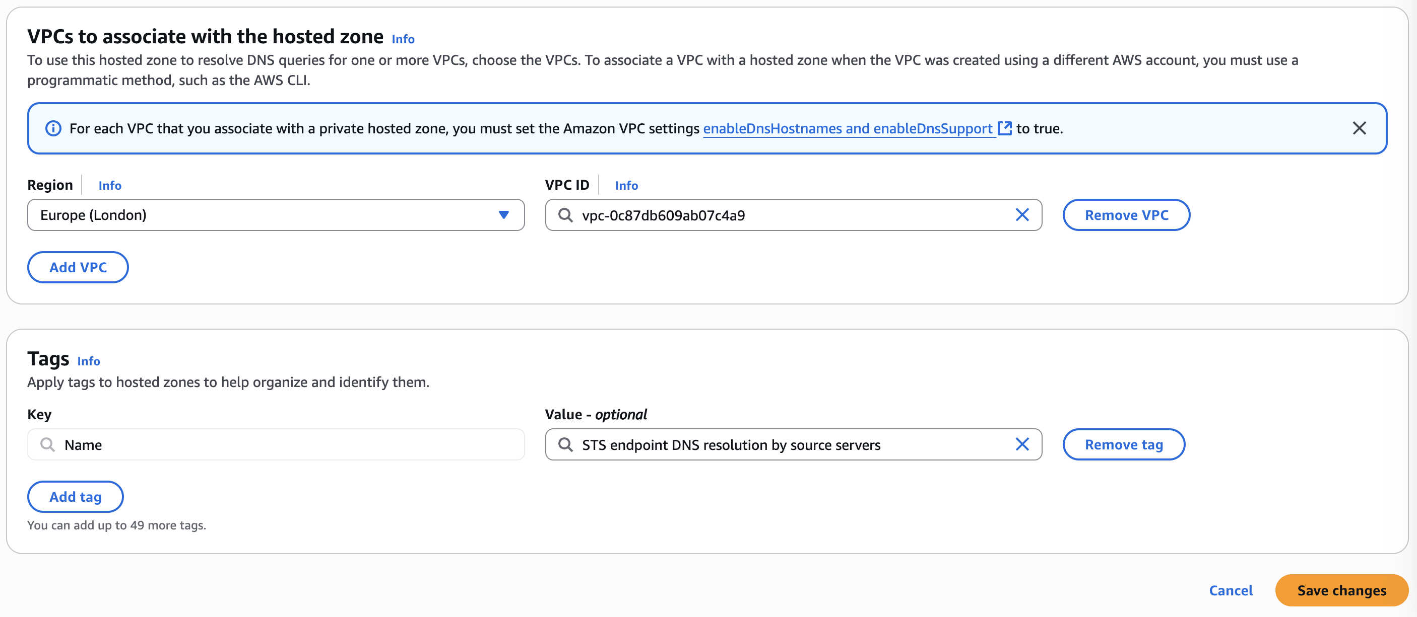 Choosing Recovery VPC to be associated with the STS hosted zone