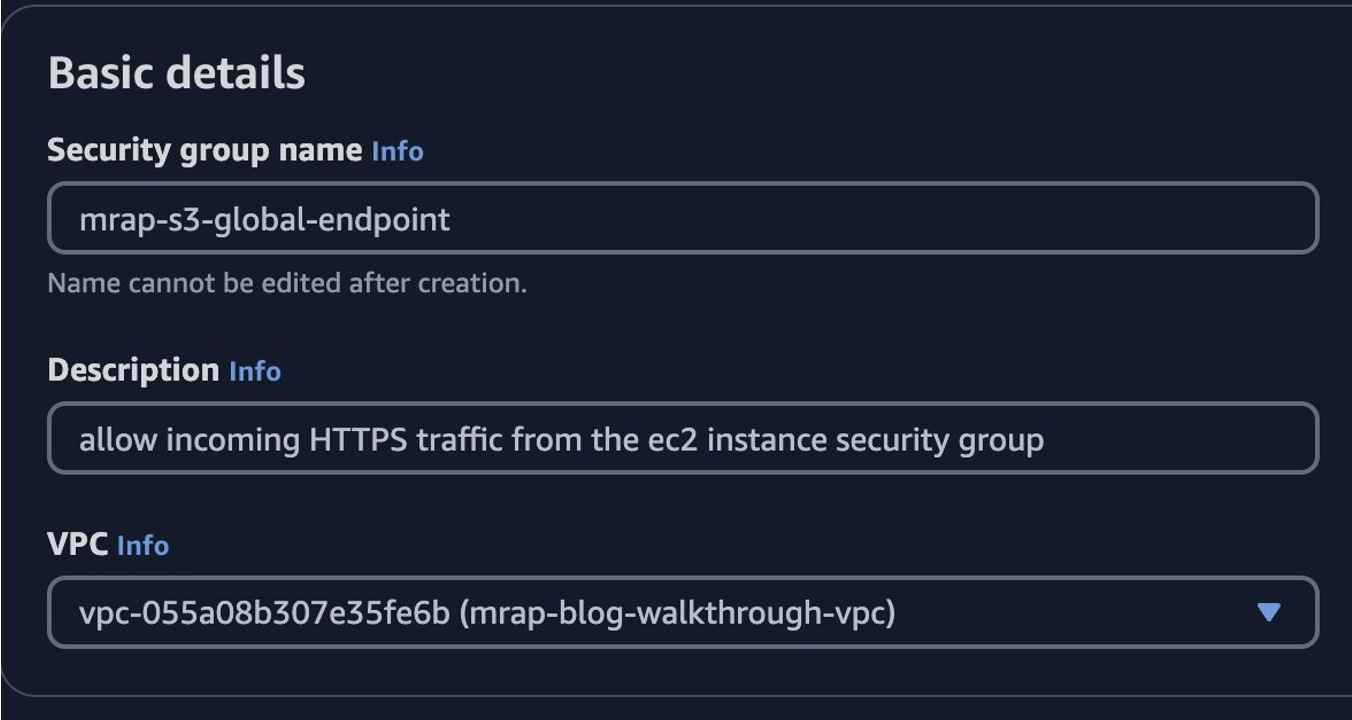 Create Security Group for S3 global endpoint