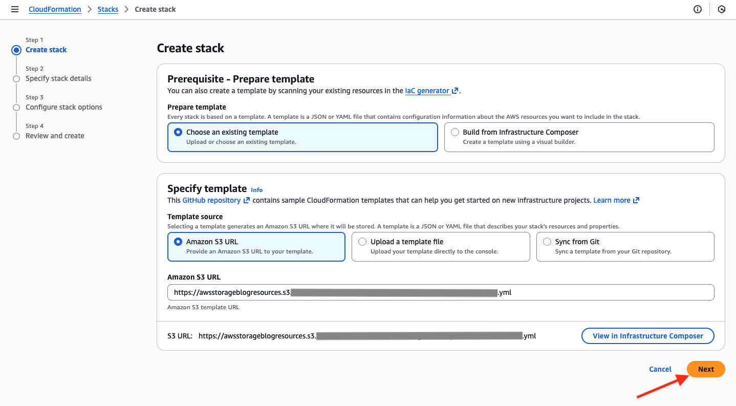 Creating CloudFormation stack using the template