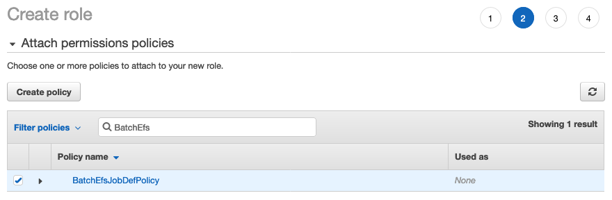 iamge showing the selection of the right IAM Policy for the role