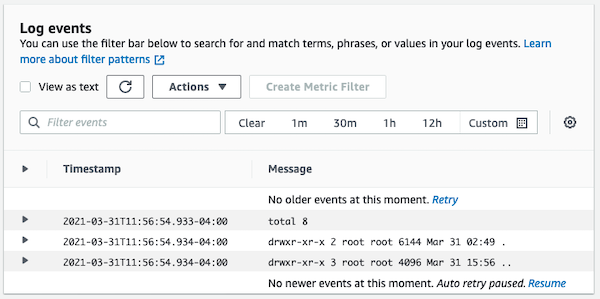 The result of listing the directory, which is empty.