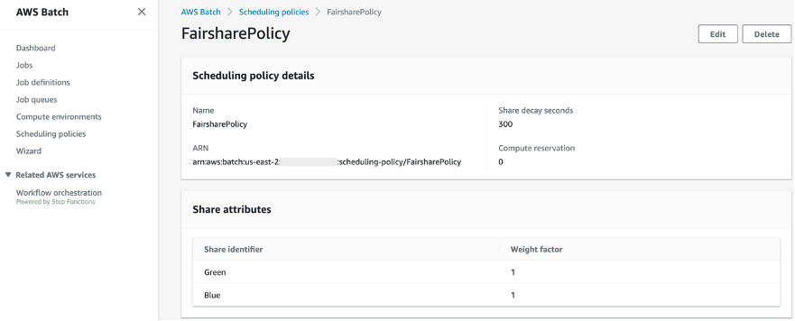 Figure 3: Scheduling policy screenshot of an example policy with two shares.