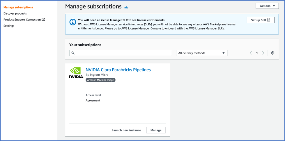 Figure 3: Launch new EC2 instance from the NVIDIA Clara Parabricks Pipelines AMI.