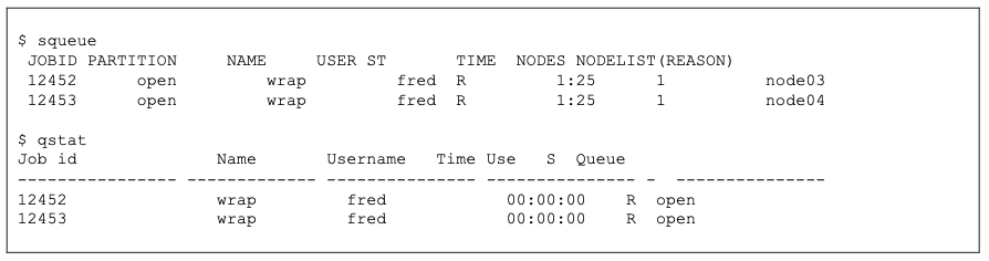 Table 8 using the qstat wrapper vs the Slurm squeue command.
