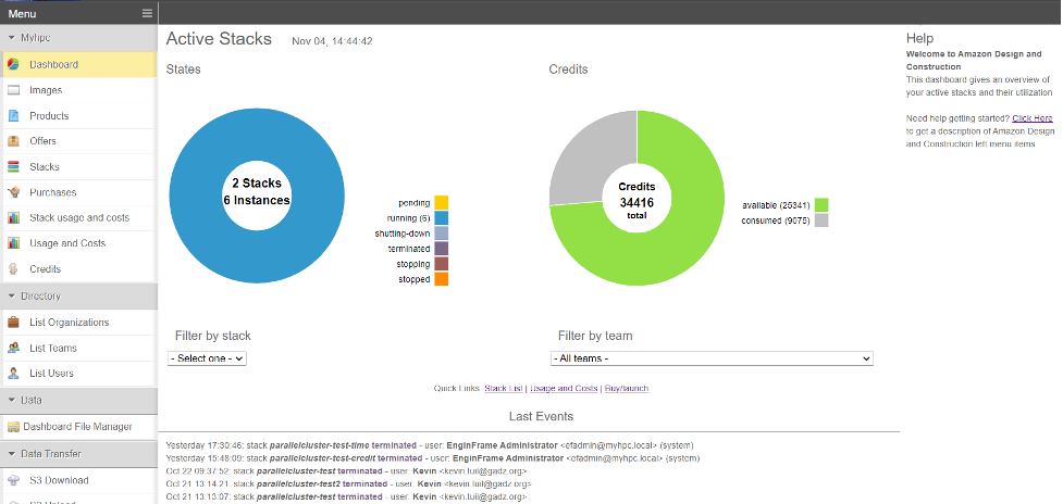 Figure 3 – NICE EnginFrame enabled GUI dashboard