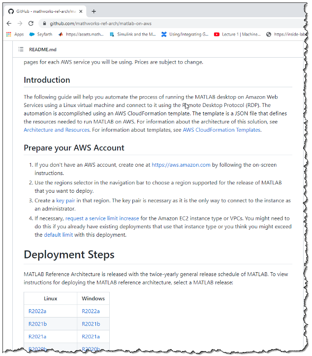 Figure 7 MATLAB AWS reference architecture Github page
