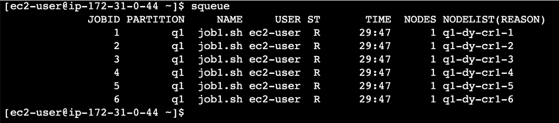 Figure 1: HPC jobs running in an autoscaling Slurm queue