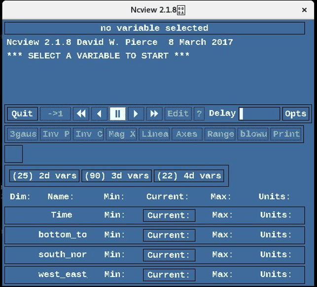 Figure 5: ncview graphic application to visualize WRF output