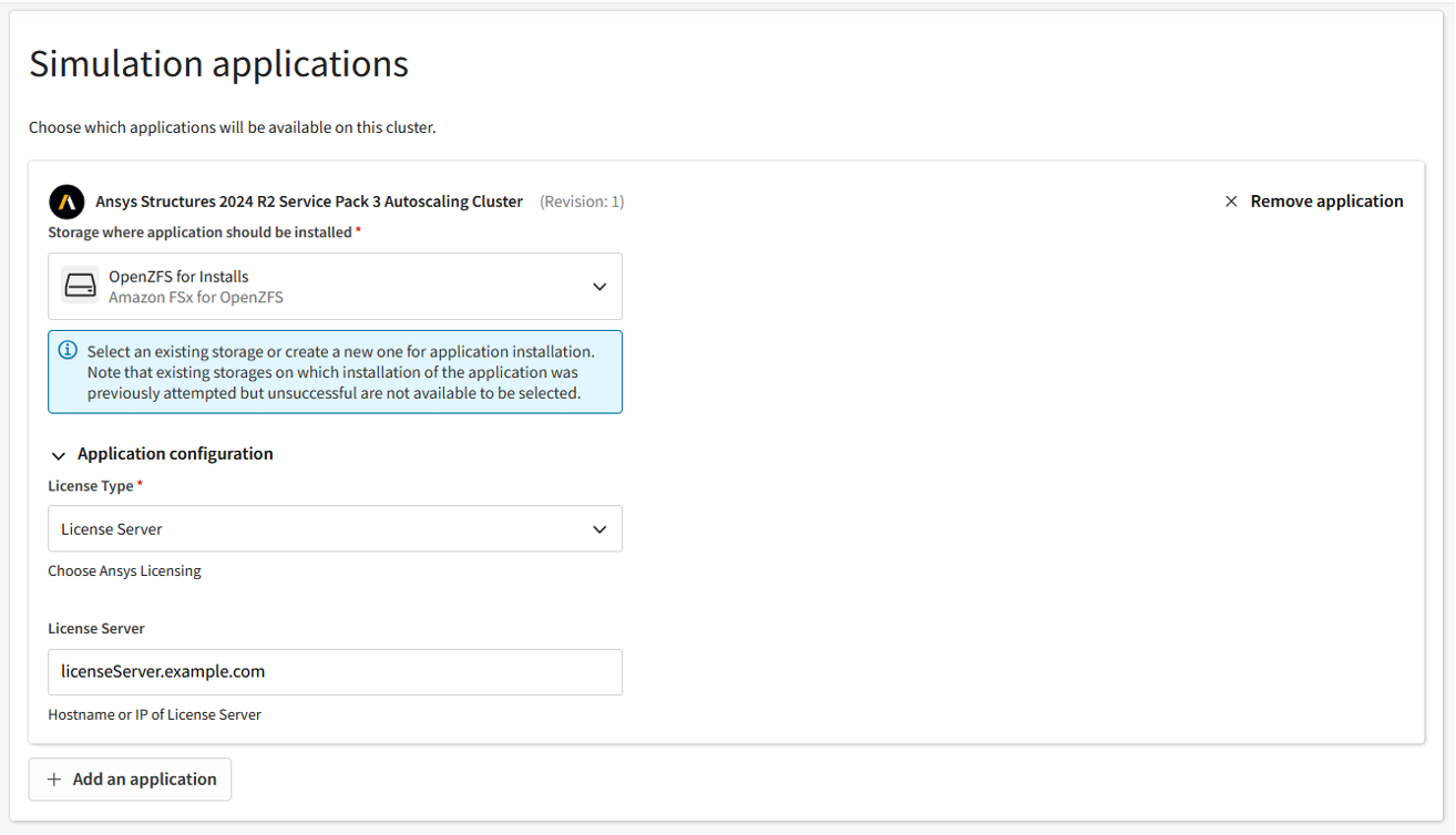 Figure 5: The cluster creation wizard step for selecting which simulation applications to install.