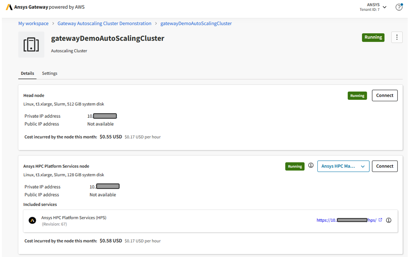 Figure 8a: Cluster creation overview page showing the head node and HPS node details.