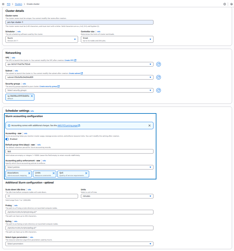Figure 1 – The “Create Cluster” console experience where you can enable and configure accounting.