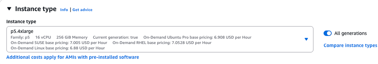 Figure 2 - The AWS Management Console EC2 Create Launch Template dialog showcasing the Instance type matching the instance type specified in the Capacity Block purchase.