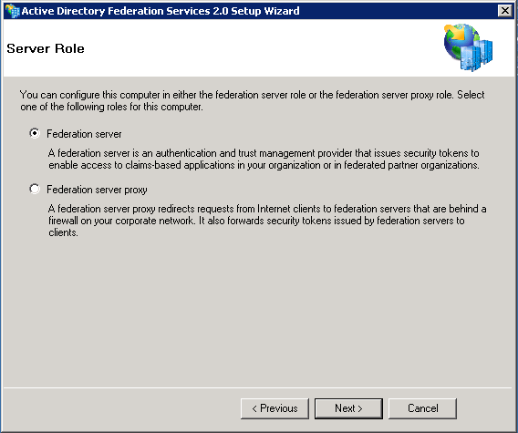 Screenshot of choosing Federation server