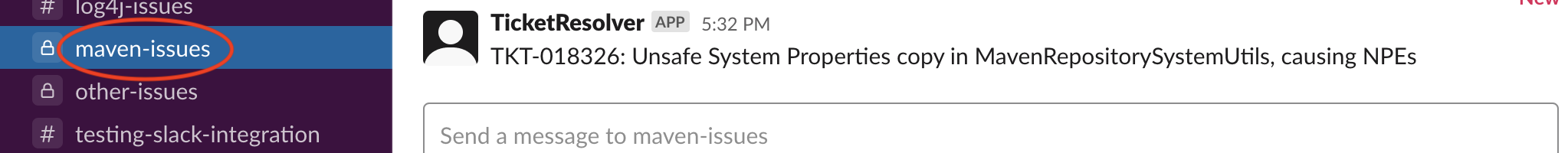 Message in issues channel