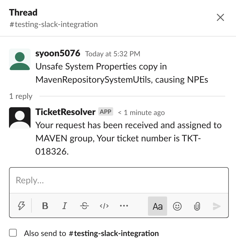 Slack Message showing reply