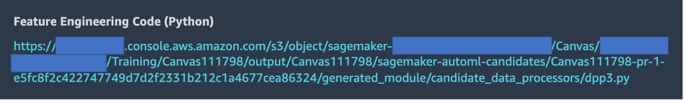 特征工程代码的 S3 URI