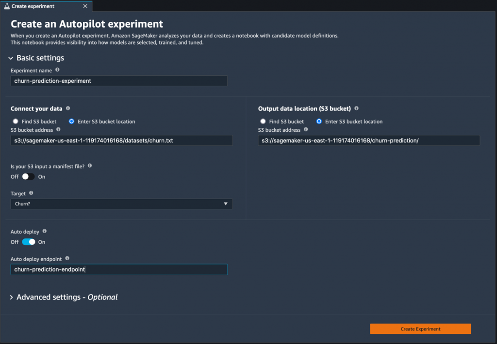 create autopilot experiment