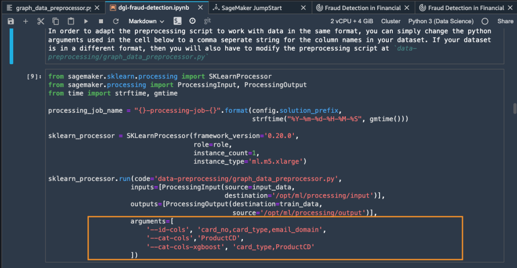 Code lines that specify Python script command line arguments