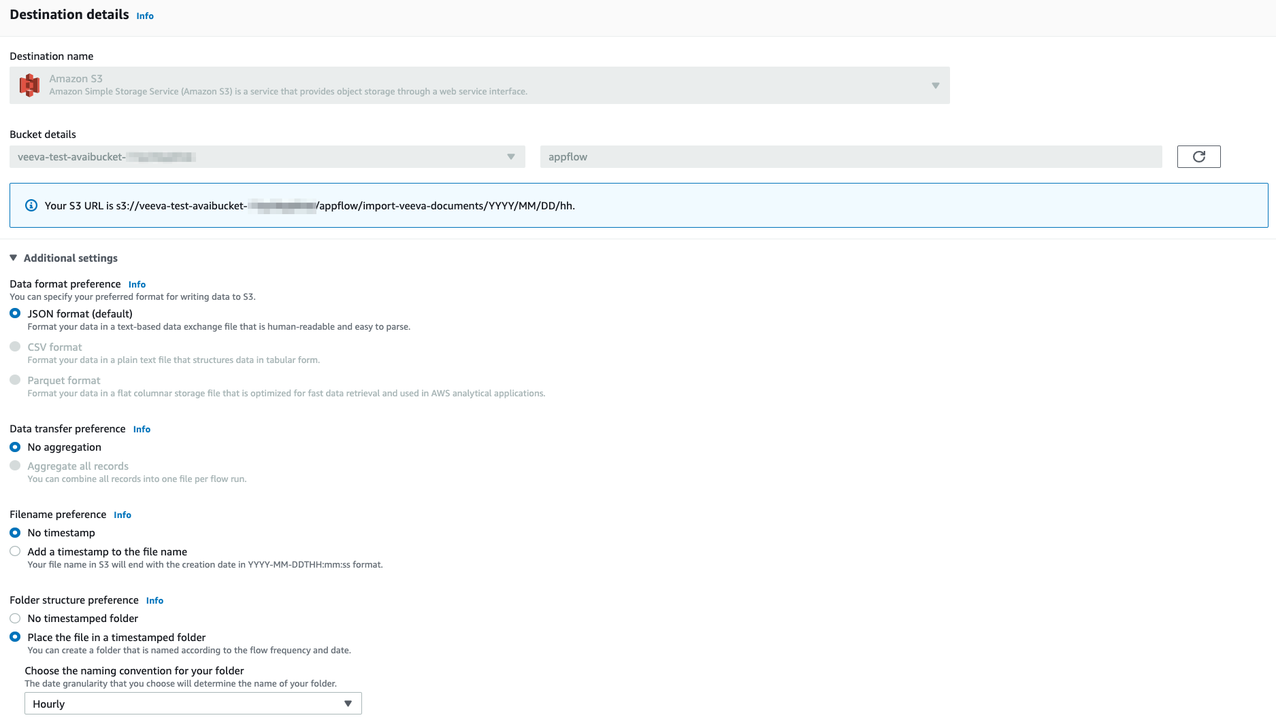 Amazon AppFlow Flow destination details