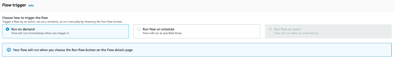 Amazon AppFlow flow trigger options