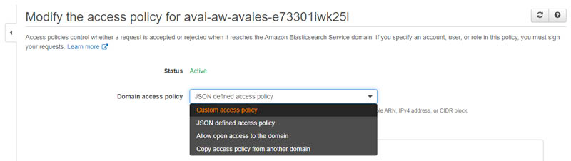 OpenSearch custom access policy dialog