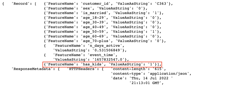 Get Record API response