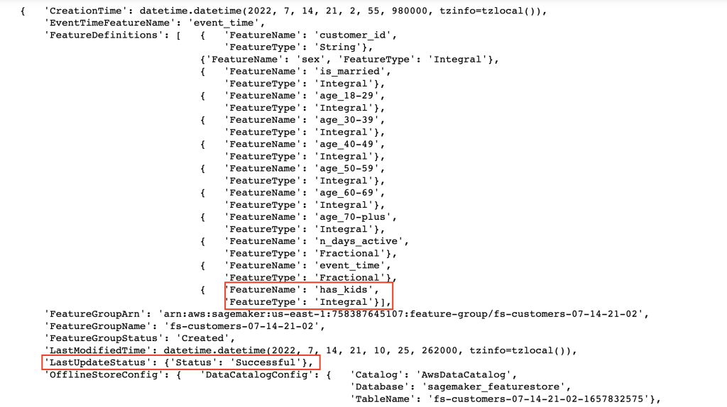 Update Feature Group API response