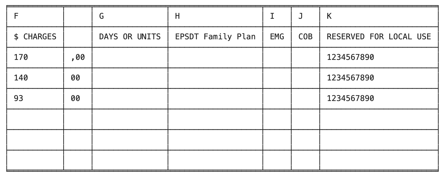 Tables extraction from CMS1500 form