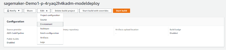 Screenshot of configurations