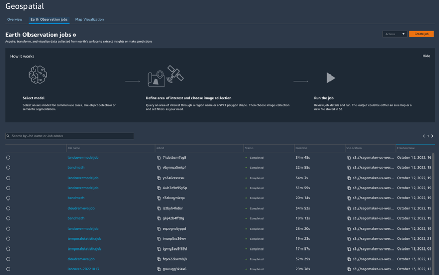 Geospatial UI list of jobs